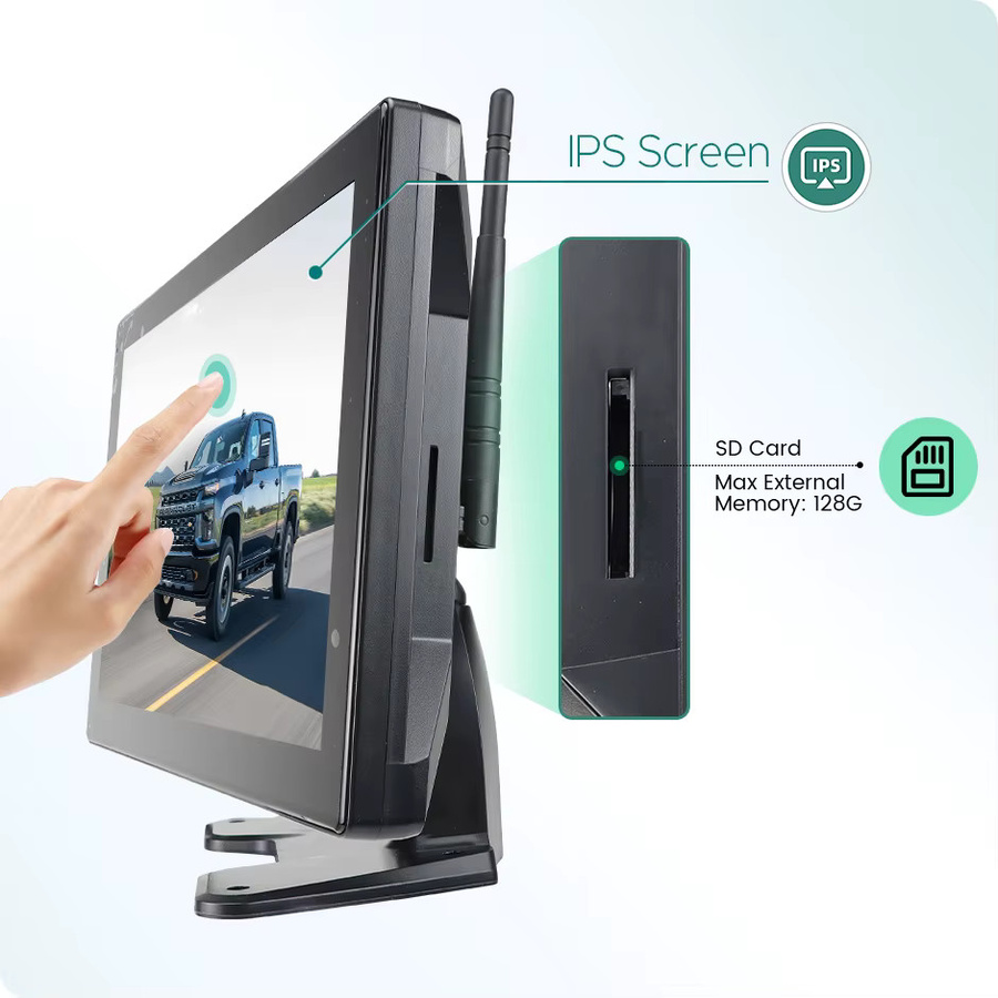 GreenYi 10 Zoll Blind Spot Touchscreen AHD Digitales DVR System mit 4 kabellosen WiFi Rückfahrkameras für Lkw, Anhänger, Bus und Wohnmobile in Schwarz - Bild 2