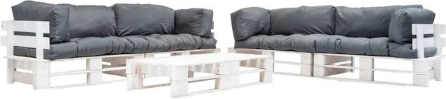 vidaXL 6-tlg Paletten-Lounge-Set aus behandeltem Kiefernholz mit Kissen in Grau und Weiß - Bild 1