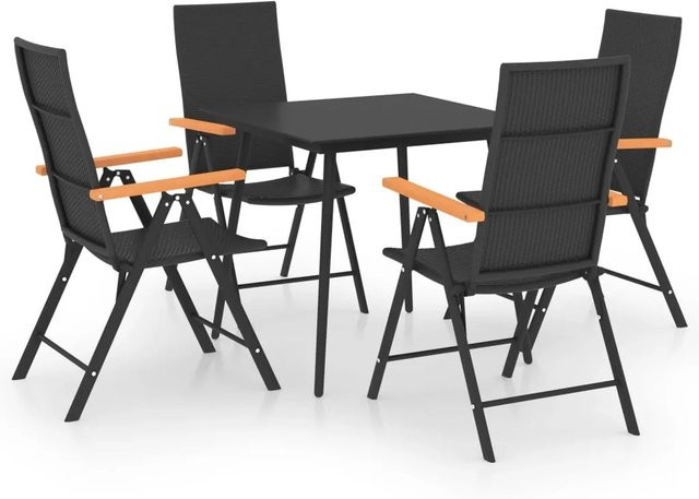 vidaXL 5-tlg Garten-Essgruppe aus Polyrattan und Glas in Schwarz und Braun - Bild 1