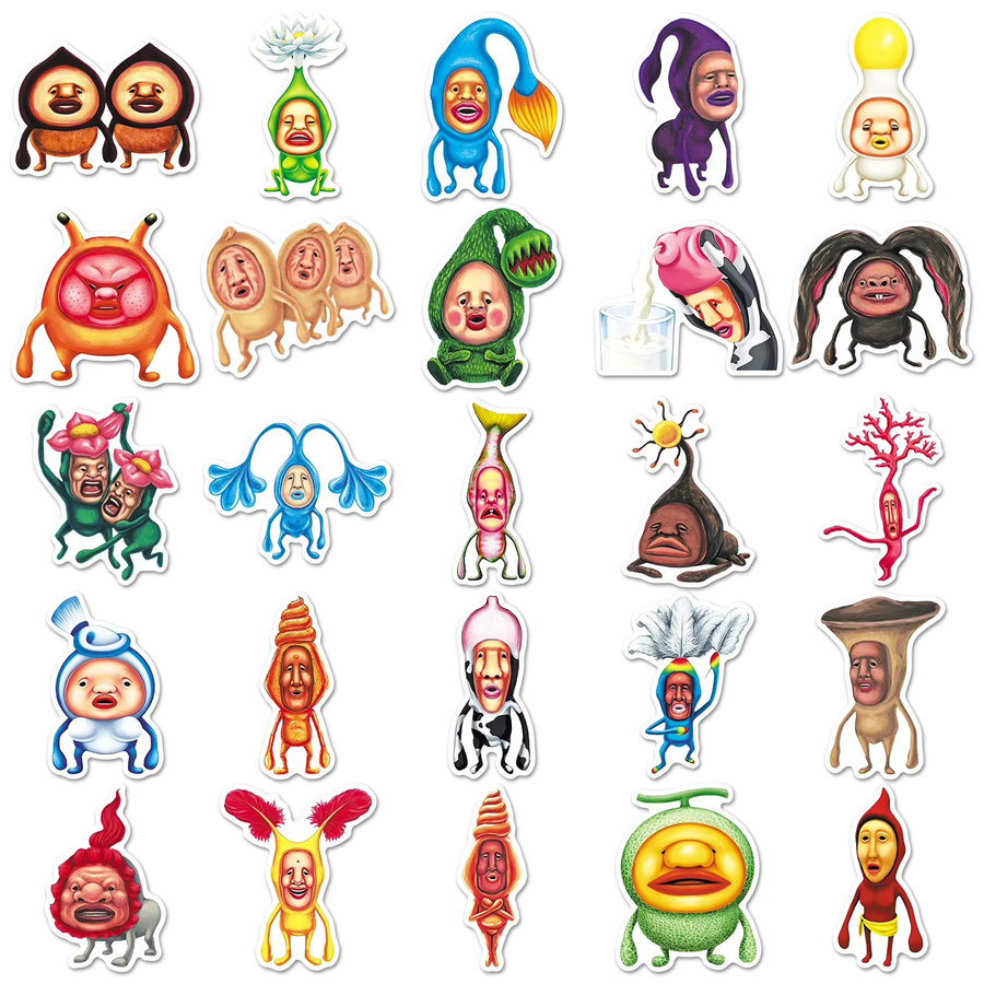 50 Stück GOGOTU Ugly Head Family Graffiti-Aufkleber, abstrakte und lustige Bauernhof-Elfen Motive, mehrfarbig, ideal für Laptop, Koffer, Wasserbecher und Skateboard - Bild 3