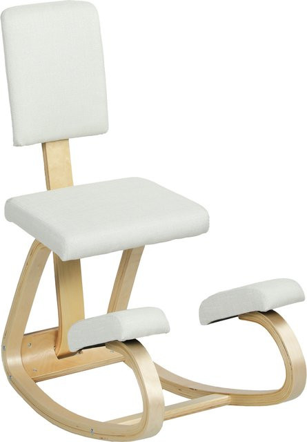 HOMCOM Ergonomischer Kniestuhl mit Rückenlehne aus Holz und Stoff in Cremeweiß - Bild 1