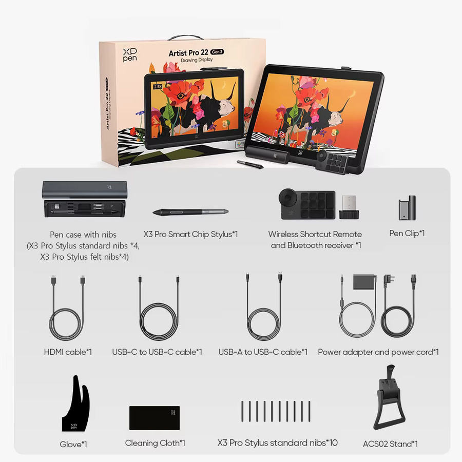 XPPen Artist Pro 22 (Gen 2) Grafiktablett-Monitor mit 2,5K QHD Zeichendisplay, X3 Pro Stift mit 16K Druckstufen, Farbe: Schwarz - Bild 4