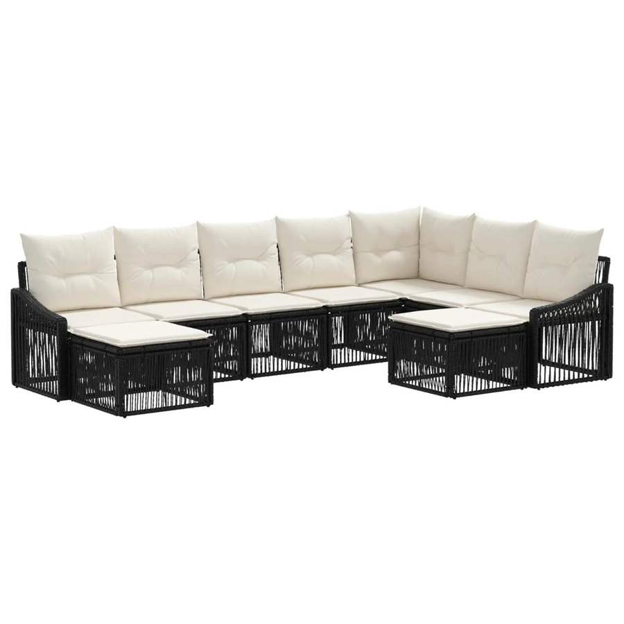 vidaXL Gartensofa-Set 9-teilig Schwarz aus Poly-Rattan mit Polstern und Metallgestell für Garten und Terrasse - Bild 2