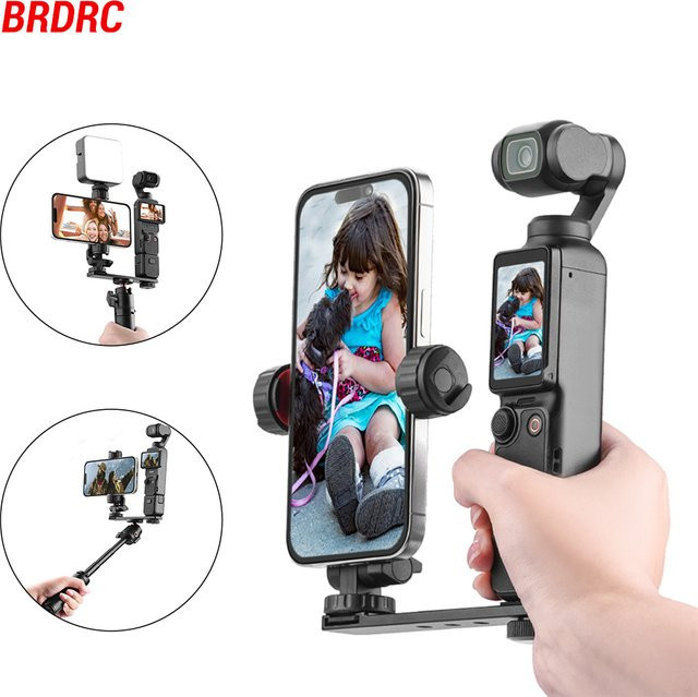 BRDRC Teleprompter-Halterung für DJI Osmo Pocket 3 und Pocket 4 mit Cold Shoe Adapter, Schwarz - Bild 1