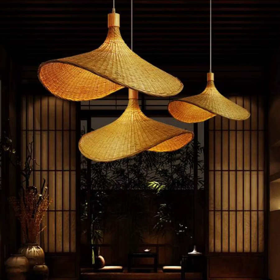 JOYINLED Pendelleuchte aus Bambus und Rattan in Braun, handgewebter Wicker Lampenschirm im Boho-Stil, E27, Durchmesser: 50 cm - Bild 3