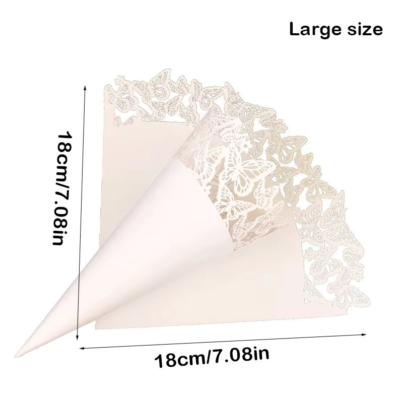 Papierkegel mit Schmetterlings- und Spitzen-Design in Pink und Weiß für Hochzeiten, Valentinstag und als Konfetti- oder Blumenverpackung - Bild 6