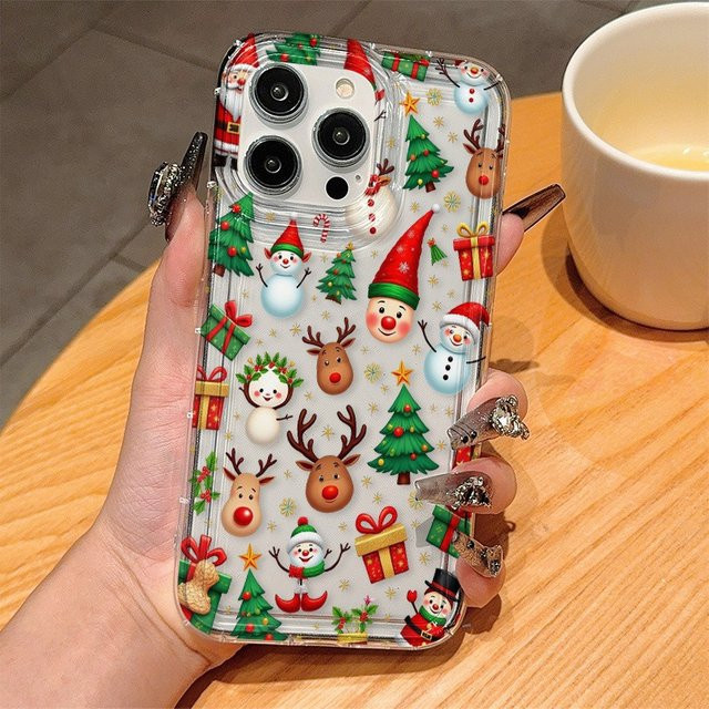 Transparente TPU Handyhülle mit Cartoon Weihnachtsschneemann und Rentier für iPhone 11 bis iPhone 17 Pro Max Serie - Bild 1