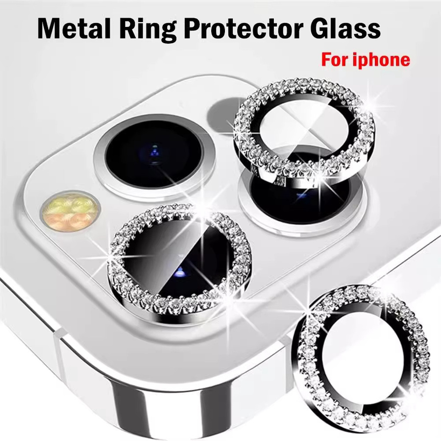 Bling Kameraobjektivschutzhülle mit Glitter und Diamanten für iPhone 17 16 15 14 13 12 11 Pro Max Plus inklusive Displayschutzfolie in Silber und Lila - Bild 2
