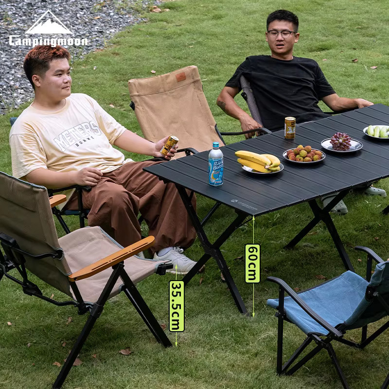 CAMPINGMOON BKT-160 Tragbarer Outdoor-Camping-Klapptisch aus Aluminium in Schwarz mit Eierrollen-Design und Metallgestell - Bild 2