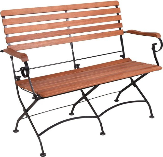 DELUKE Gartenbank KNUT Klappbar aus Eukalyptus Natur, wetterfeste Terrassenbank für Outdoor, Breite: 116 cm, Tiefe: 45 cm, Höhe: 89 cm - Bild 1