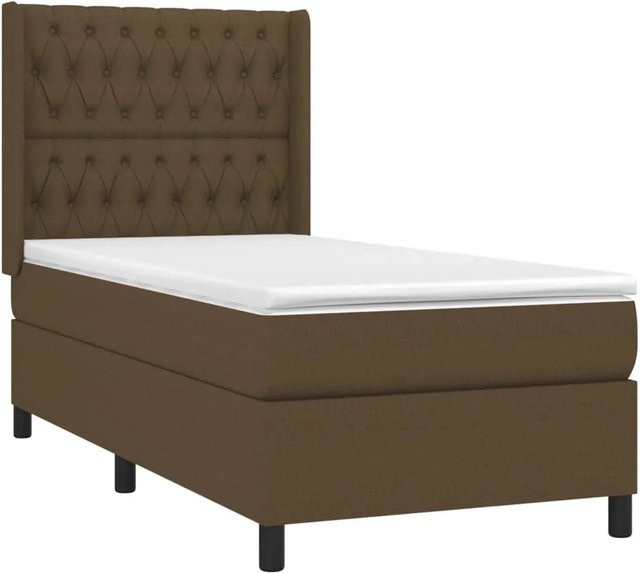 vidaXL Boxspringbett mit Matratze in Dunkelbraun, Hybridbett mit LED-Unterbettbeleuchtung und USB-Ladeport, B/T: 100 x 200 cm - Bild 1