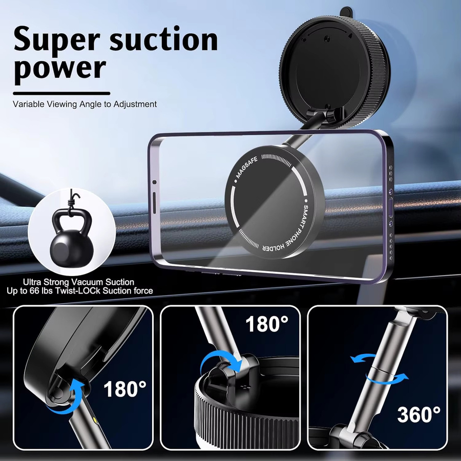 DUTRIEUX Magnetische Handyhalterung und Memotafel in Schwarz mit 360 Grad Drehung und einziehbarer Saugnapf für Monitor, Schreibtisch und Auto - Bild 4