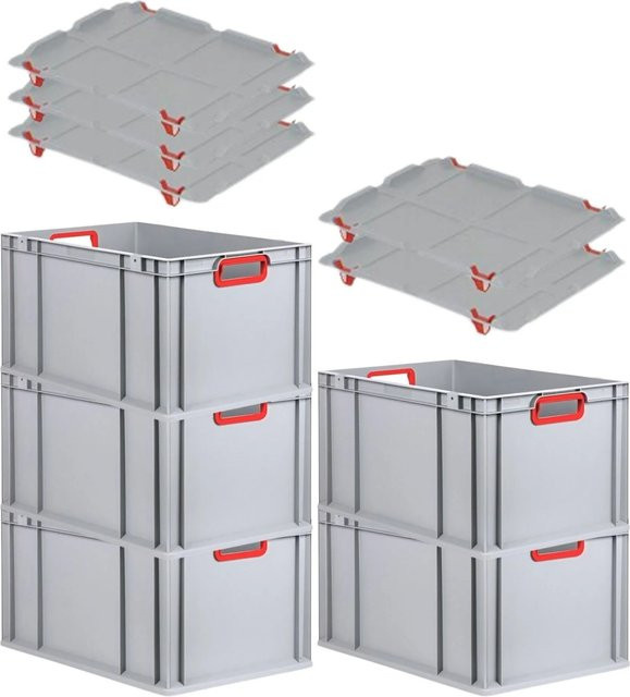 PROREGAL Spar Set 5x Eurobox Nextgen Color mit Auflagedeckel und Schiebeschnappverschlüssen, Farbe Rot, H x B x T: 32 x 40 x 60 cm - Bild 1