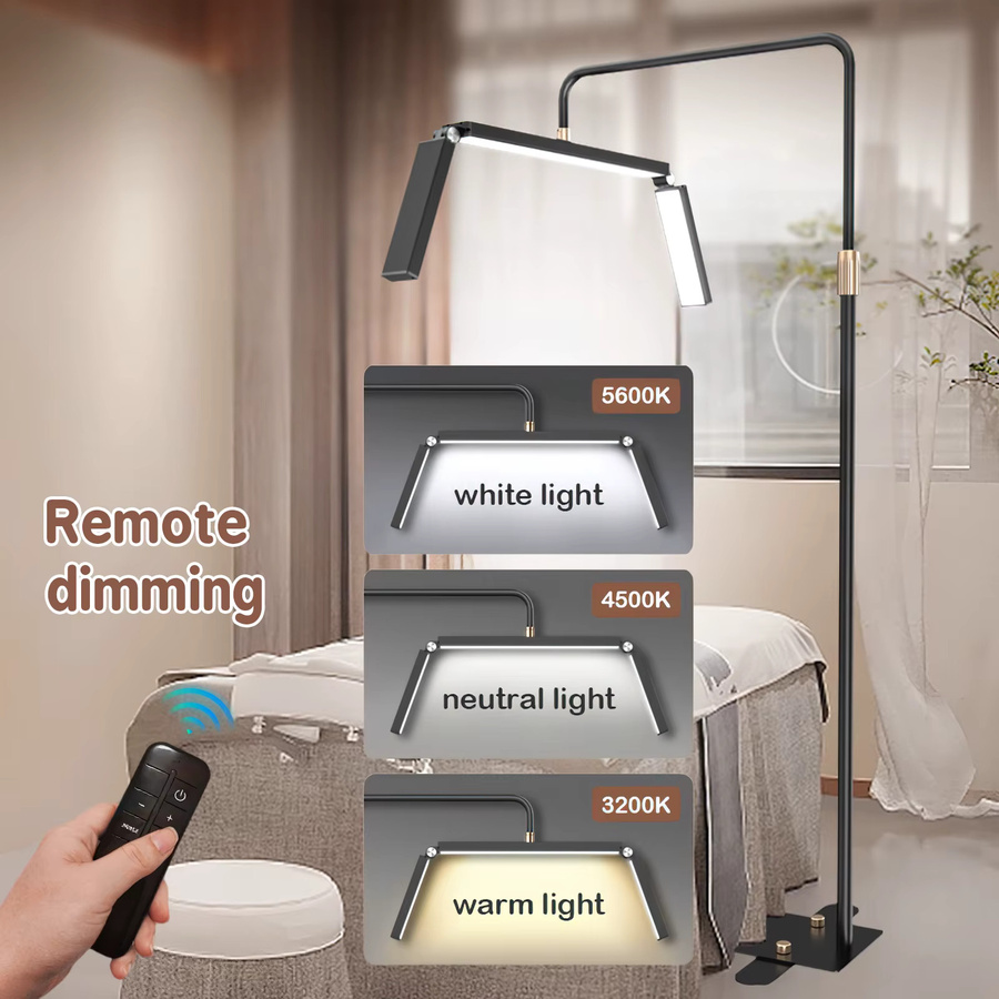 OWJHE 40W Faltbare LED-Bodenleuchte in Schwarz mit dimmbarer Beauty-Mondlampe und Metallständer, Höhe: 180 cm - Bild 3