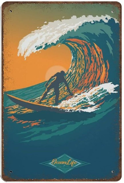 Dreacoss Retro Metall Blechschild Ocean Life Surf Club Wanddeko in Multicolour, B: 20,0 cm, H: 14,0 cm - Bild 1