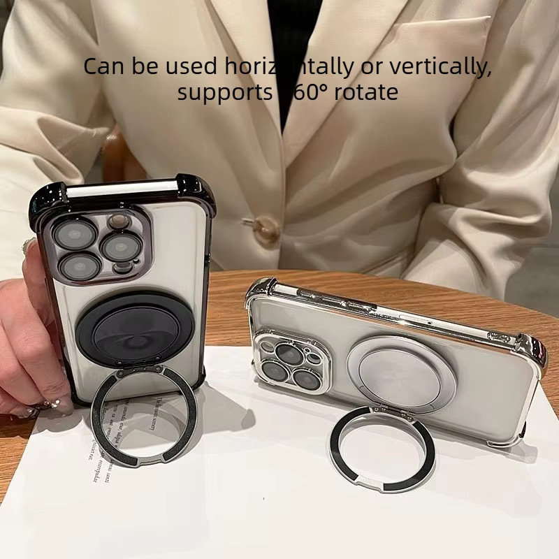 Stoßfeste Handyhülle mit 360 Grad drehbarer Halterung für Xiaomi 17T, 15T, 14T und 17 Pro Max, transparent mit plattiertem Rand und Anti-Vergilbungseffekt - Bild 2
