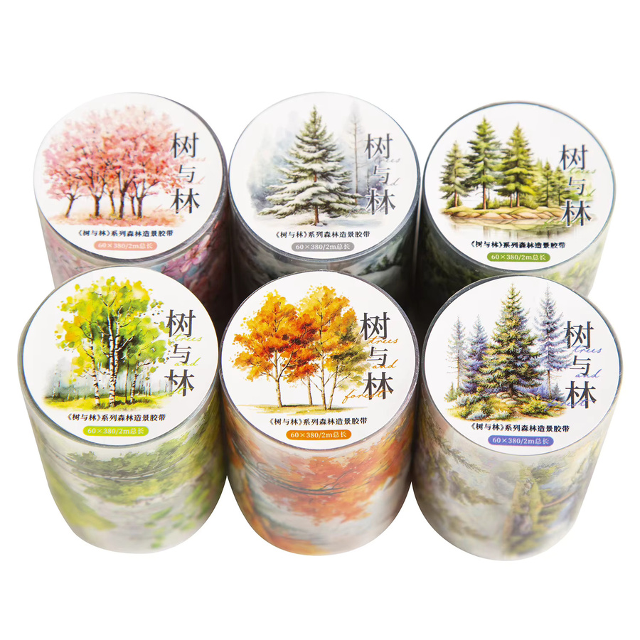 6 Rollen Washi Tape mit Wald- und Baum-Motiven für Scrapbooking und Bastelbedarf, Mehrfarbig, Länge pro Rolle: 200 cm - Bild 2