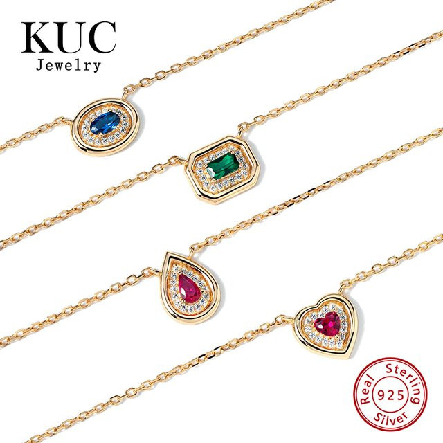 KUC Halskette 925 Silber, vergoldet, Saphir, Rubin, Smaragd, Zirkonia - Bild 1