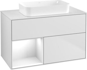 V&B Waschtischunterschrank Finion mit Wandbeleuchtung, Weiß lackiert, Breite: 100 cm, Tiefe: 60,3 cm - Bild 1
