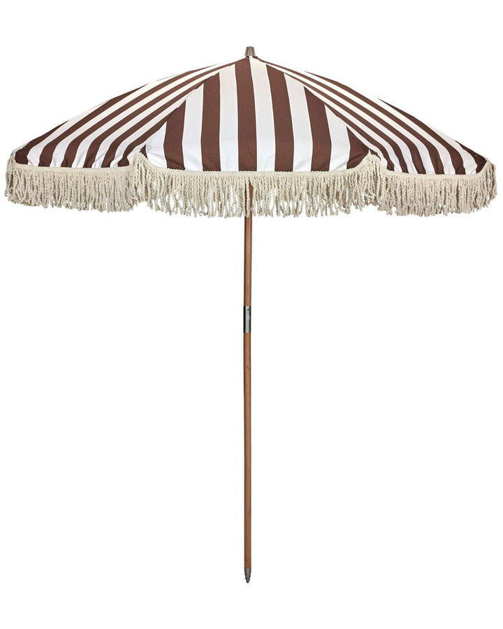 House Doctor Sonnenschirm Shade braun gestreift aus Polyestergewebe und Buchenholz, Durchmesser: 190 cm - Bild 1