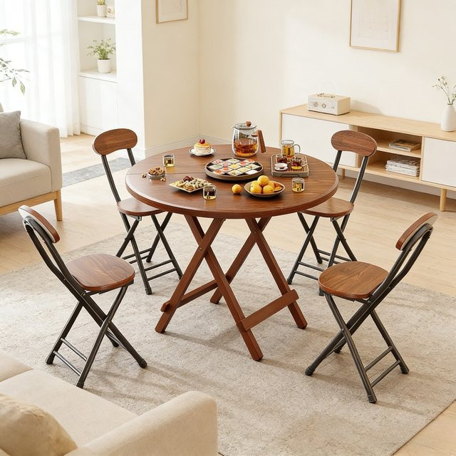LIUSHADUOLA Klappbarer runder Esstisch aus Holz in Braun, moderner Küchentisch und Schreibtisch für Küche, Esszimmer oder Home-Office, Durchmesser: 60 cm - Bild 1