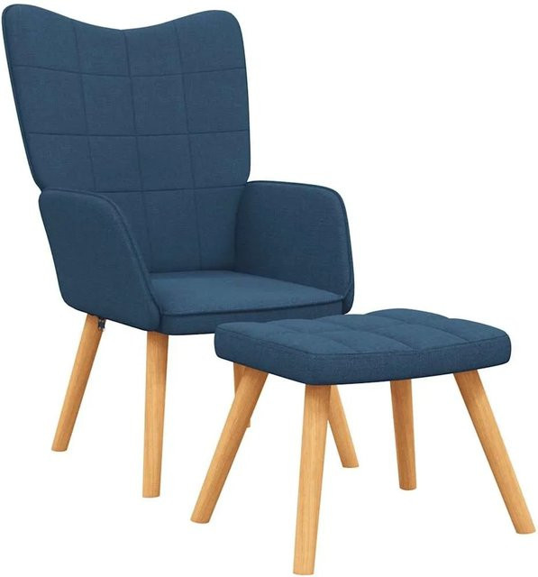 vidaXL Relaxsessel mit Hocker in Blau aus Stoff mit Armlehnen und Massivholzrahmen - Bild 1
