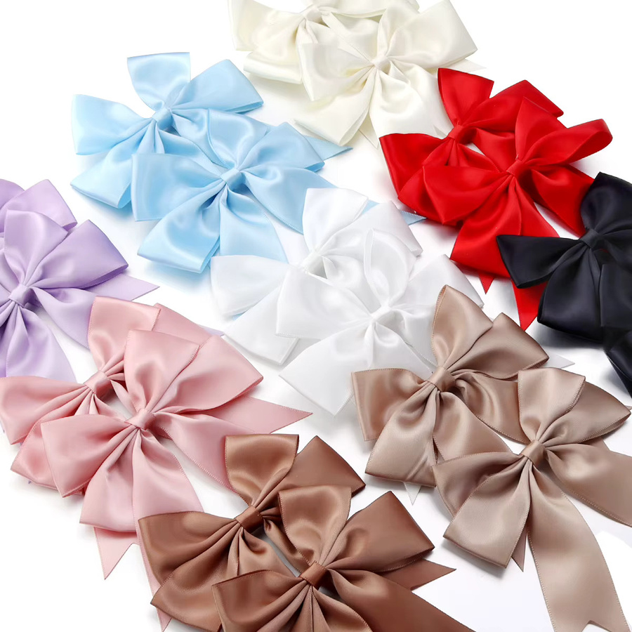 4er-Pack Satin-Schleifenbögen in Beige und Multicolour für DIY-Handarbeit und Partydekoration, B/H: 12 x 13 cm - Bild 4