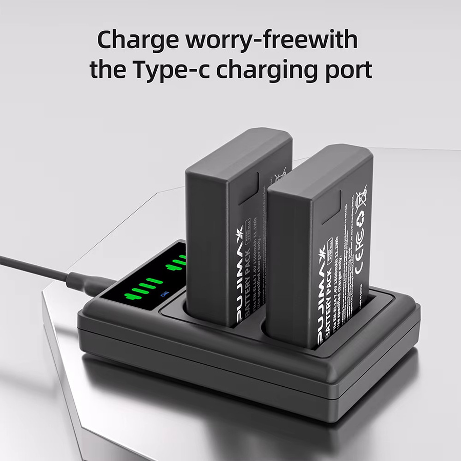 PUJIMAX Akku und LCD USB Dual Ladegerät Set für Nikon D3100 D3200 D3300 D5100 D5200 D5300 P7000 in Schwarz - Bild 2