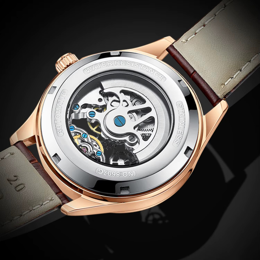 Ailang Armbanduhr Automatik, Edelstahl, Roségold, Leder, Herren - Bild 5