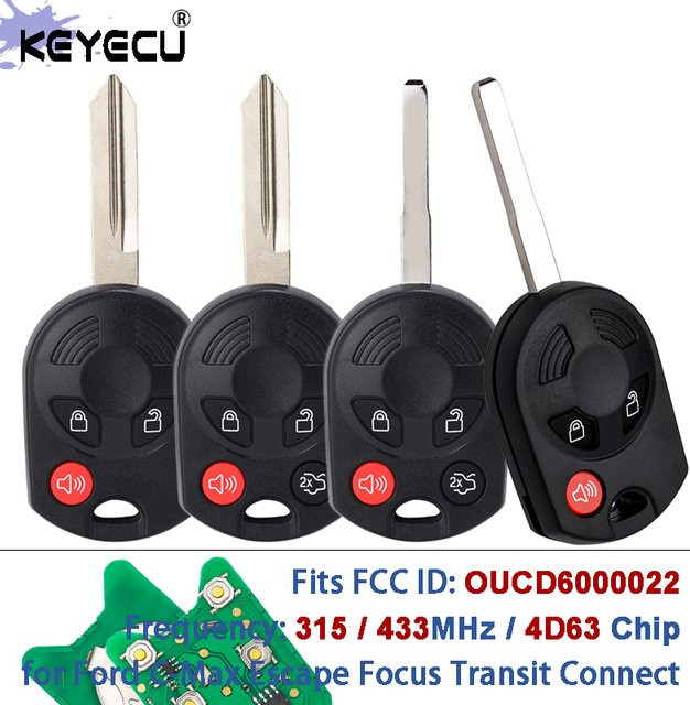 KEYECU Keyless Remote Key Fob mit 4D63 Chip für Ford C-Max, Escape, Focus und Transit Connect (2012-2019), 315MHz/433MHz, Schwarz - Bild 1