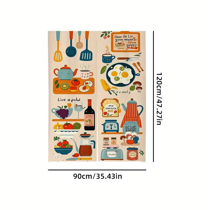 VIKAMA Türvorhang mit Kochgeschirr- und Lebensmittelmuster in Multicolour, Trennvorhang für Küche und Esszimmer, B: 120 cm, H: 90 cm - Bild 3