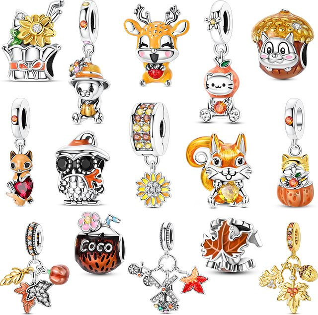Hapour Charms, 925 Silber, Eichhörnchen, Hirsch, Ahornblätter, Damen - Bild 1