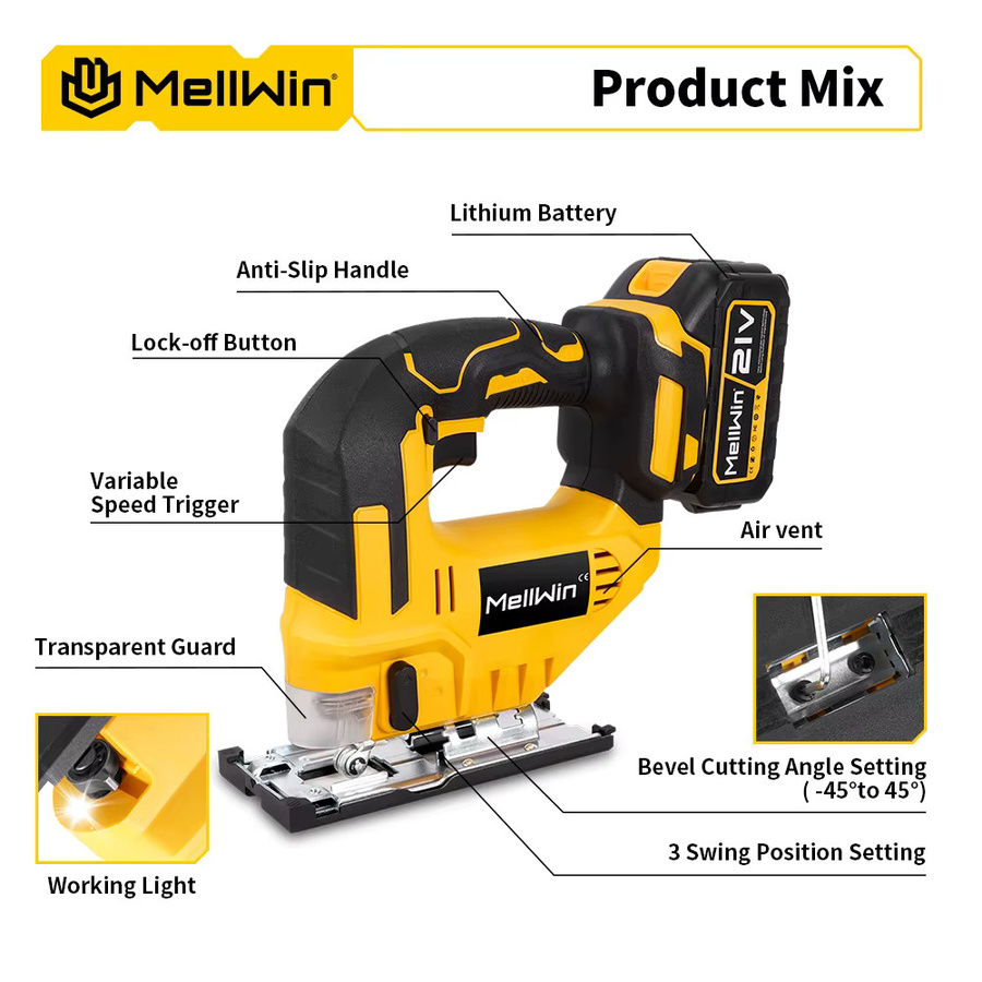 MELLWIN Akku-Elektro-Stichsäge mit 31 Klingen, kabellose Multifunktions-Dekupiersäge für Makita 18 V Akkus - Bild 3
