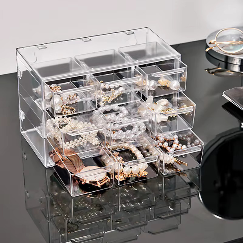 Transparenter Schmuck-Organizer aus Kunststoff als stapelbare Aufbewahrungsbox für den Schreibtisch und zur Dekoration - Bild 2