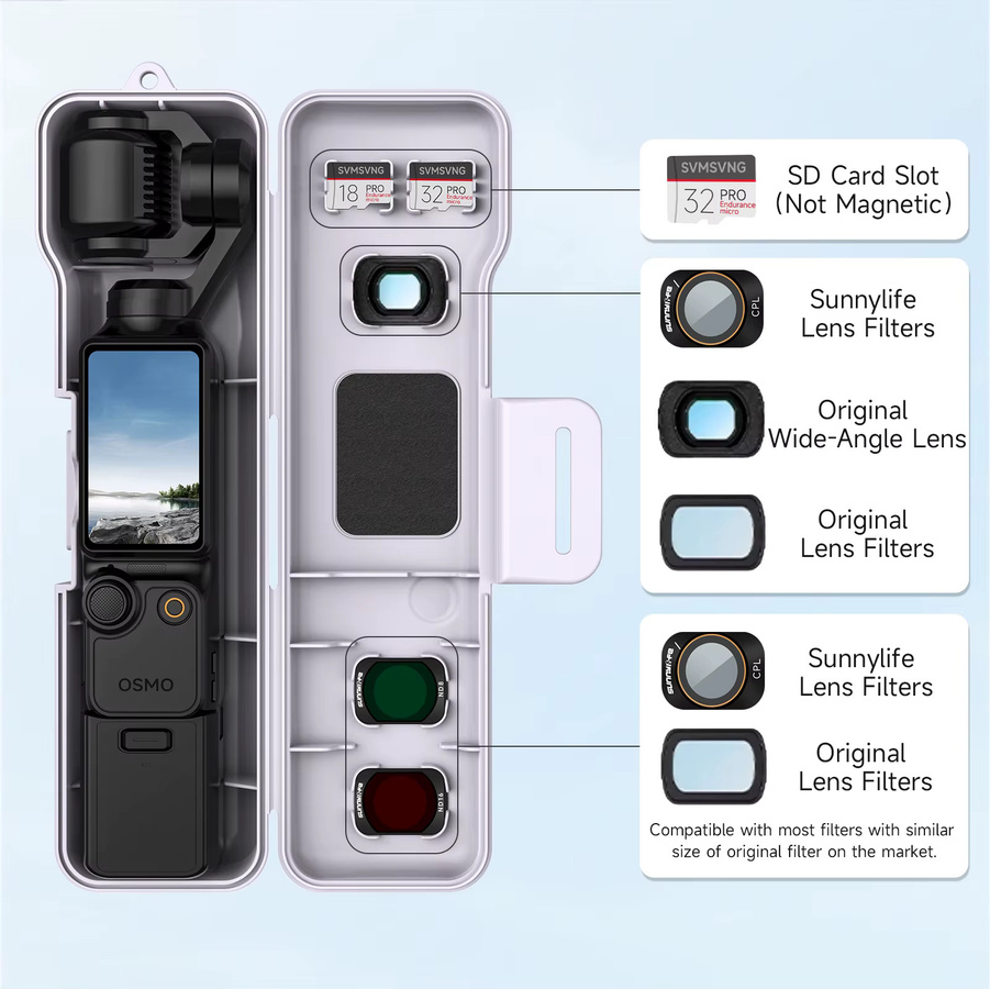 Schutzhülle und Aufbewahrungstasche für DJI OSMO Pocket 3 und 4 mit Filterschlitzen und Trageband - Bild 3