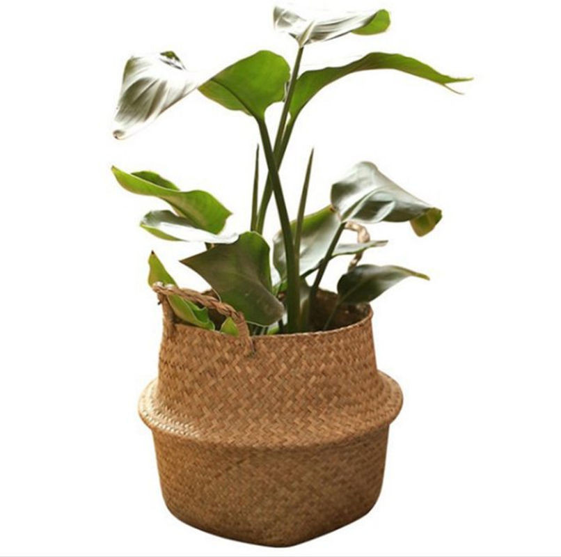 Handgefertigter Aufbewahrungskorb aus Stroh von Igeteck in runder Form, ideal als Pflanzgefäß oder Picknickbehälter, Durchmesser: 32 cm - Bild 1