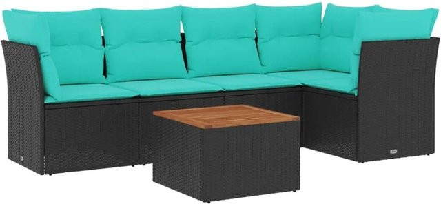 vidaXL 6-teilige Garten-Sofagarnitur aus Polyrattan in Schwarz mit Kissen und L-Form - Bild 1