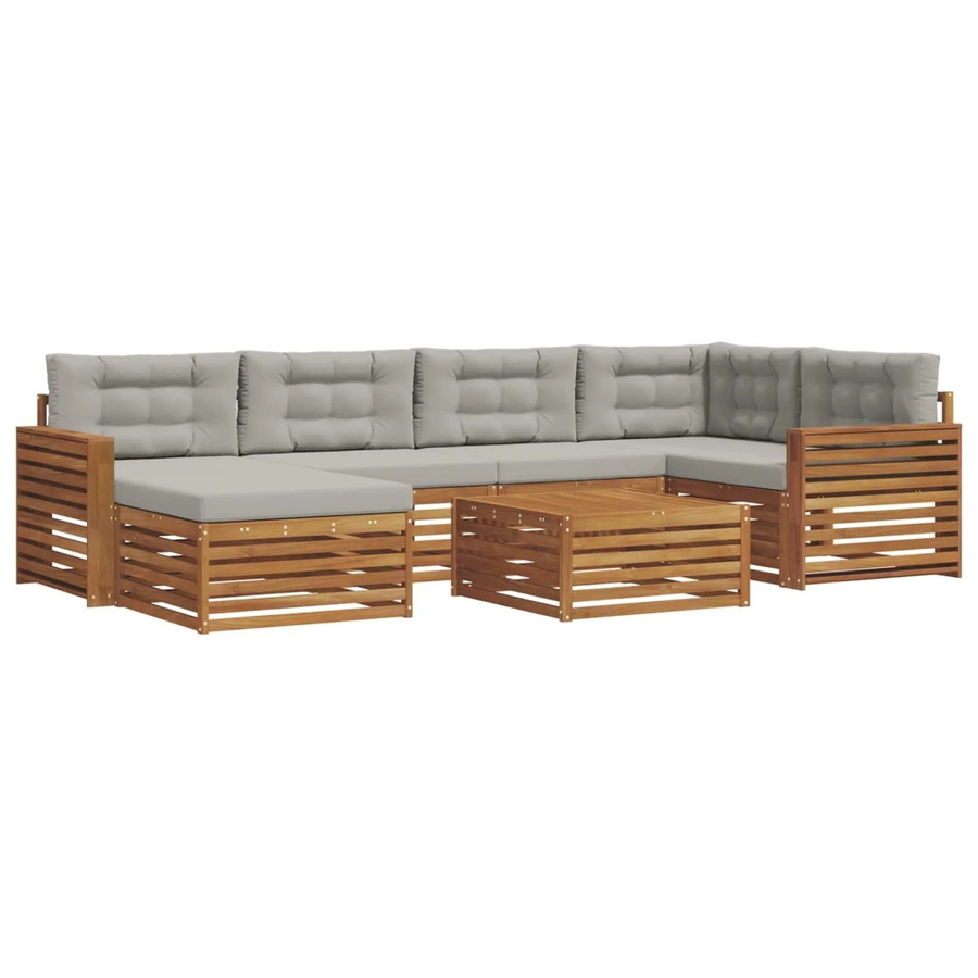 vidaXL Outdoor-Sofagarnitur aus Akazienholz in L-Form mit 19-teiligem Set, hellgrauen Kissen und Armlehnen, Natur und Hellgrau - Bild 2