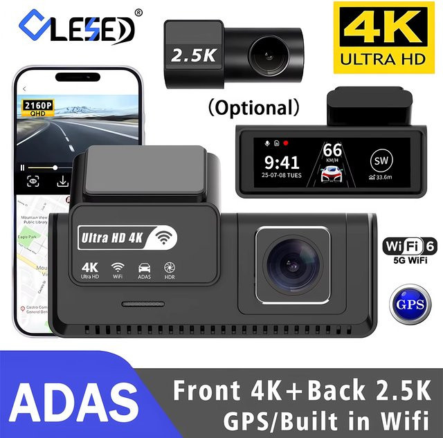 OLESED Ultra HD 4K Auto-Dashcam mit 2,5K Frontkamera, Rückkamera, GPS und WLAN in Schwarz - Bild 1