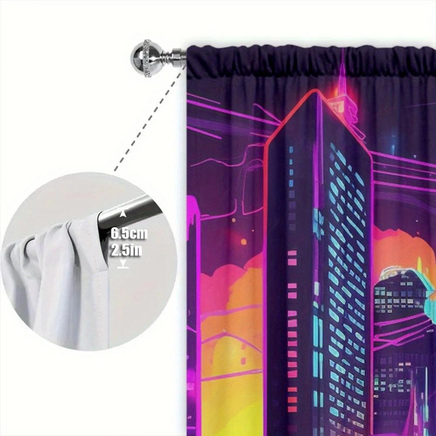 Zukunftsstadt Gemälde Vorhang aus Polyester für Wohnzimmer Küche und Schlafzimmer, Multicolor, Breite: 100 cm, Höhe: 70 cm, 2er-Set - Bild 4