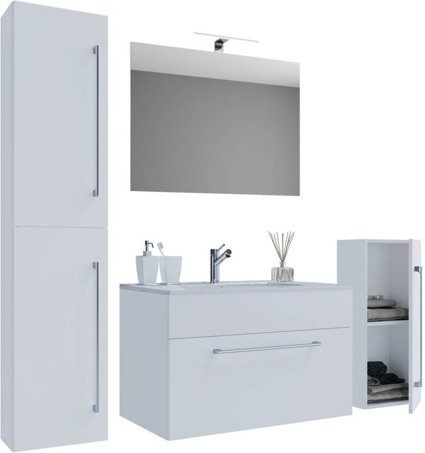 VCM Badmöbel-Set modern in Weiß mit Waschtisch, Spiegelschrank und Hochschrank B/H/T: 60 x 150 x 46 cm - Bild 2