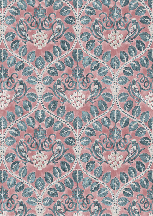 Lewis & Wood Tapete Berry Brothers Raspberry in Rot und Pink mit floralem Botanik-Design - Bild 1