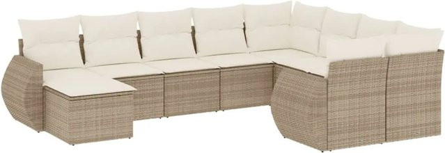 vidaXL 10-tlg. Garten-Sofagarnitur in L-Form mit Kissen und Couchtisch, Beige, Poly-Rattan und Metallgestell - Bild 1