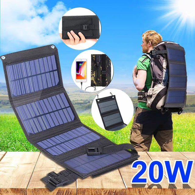 Tragbares faltbares Solarpanel mit USB-C Anschluss in Schwarz zur mobilen Stromversorgung - Bild 1