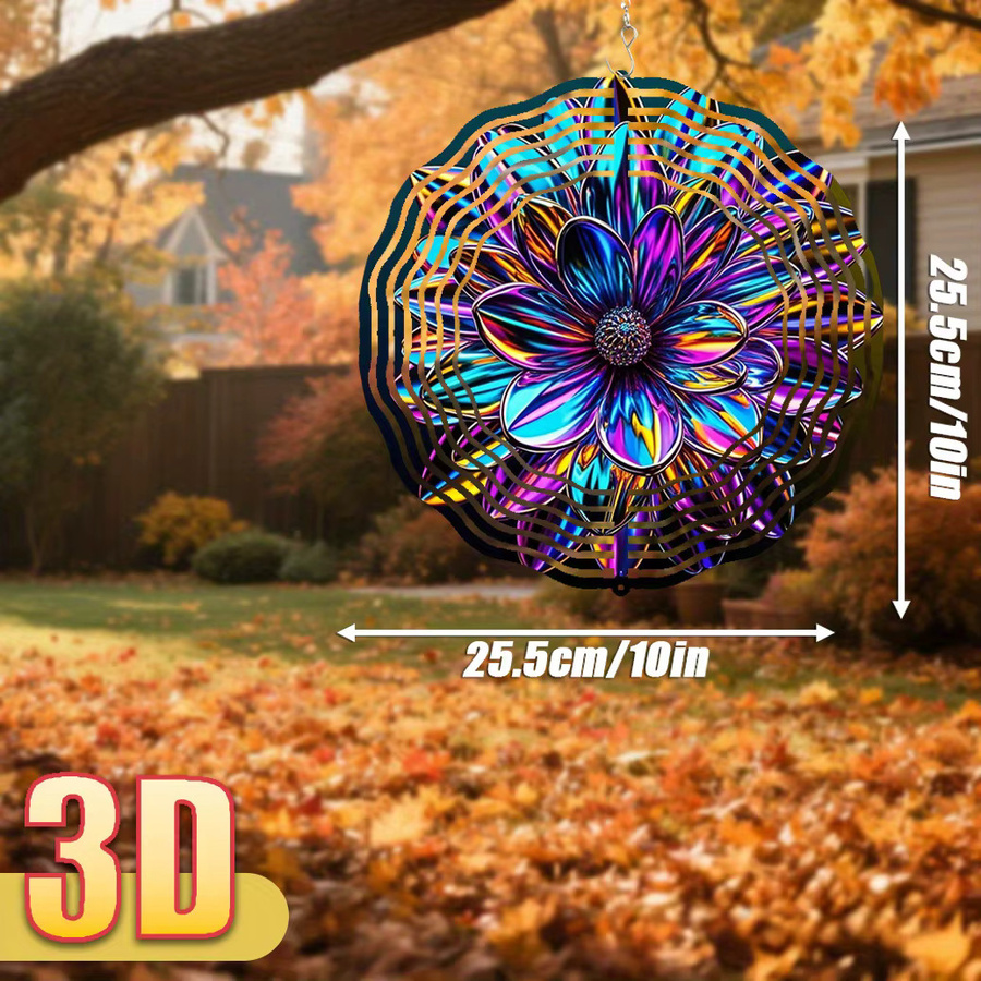CIFBUY 3D Metall-Blumen-Windspiel für den Garten, Regenbogen Windspinner mit Drehhaken, Durchmesser: 25,4 cm, Farbe: Multicolour - Bild 2