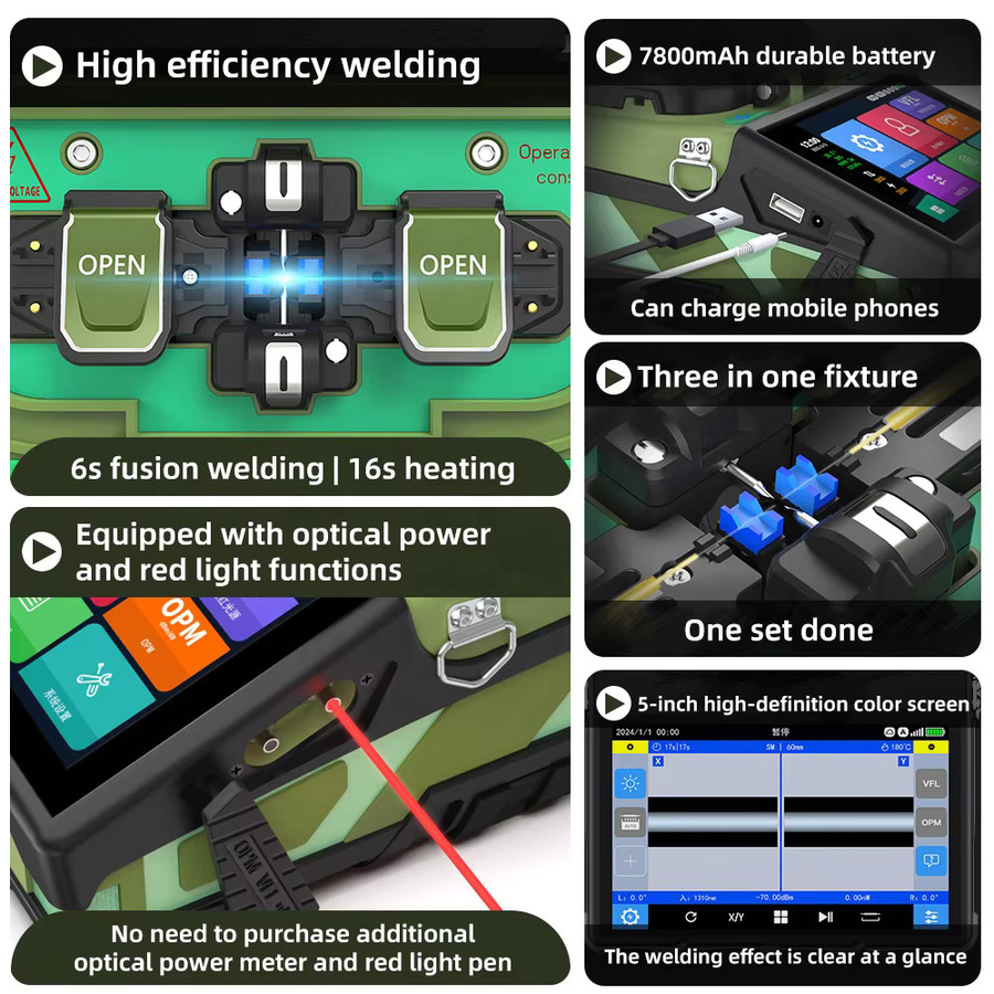 POMIACAM K6 5-Zoll Touchscreen Glasfaser-Spleißer mit 6 Motoren, Mehrsprachig, VFL und OPM, Multicolor - Bild 4