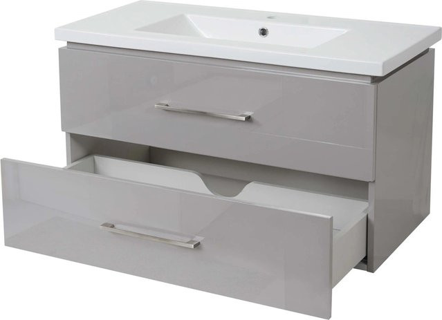 MCW Waschtisch Set D16 mit Waschbecken und Unterschrank, Hochglanz, Grau, B/T/H: 90 x 46 x 54 cm - Bild 2