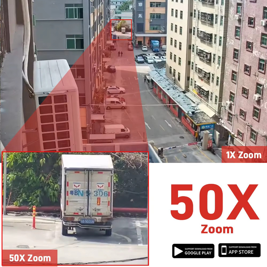 Overscam 4K Dual Lens Wifi PTZ IP-Überwachungskamera mit 50X Zoom, Human Detection und Bluetooth-Lautsprecher, Weiß - Bild 3