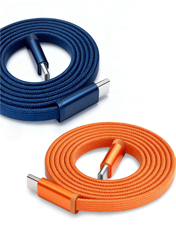 UGOURD USB-C auf USB-C Schnellladekabel 60 W in Orange und Tiefblau mit gewebtem Flachkabel - Bild 4
