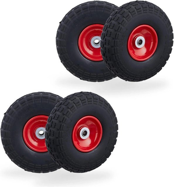 Relaxdays Sackkarrenrad 4er Set PU Schwarz-Rot Pannensicher, Durchmesser: 26 cm, Breite: 8,5 cm, Gewicht: 1 kg - Bild 1
